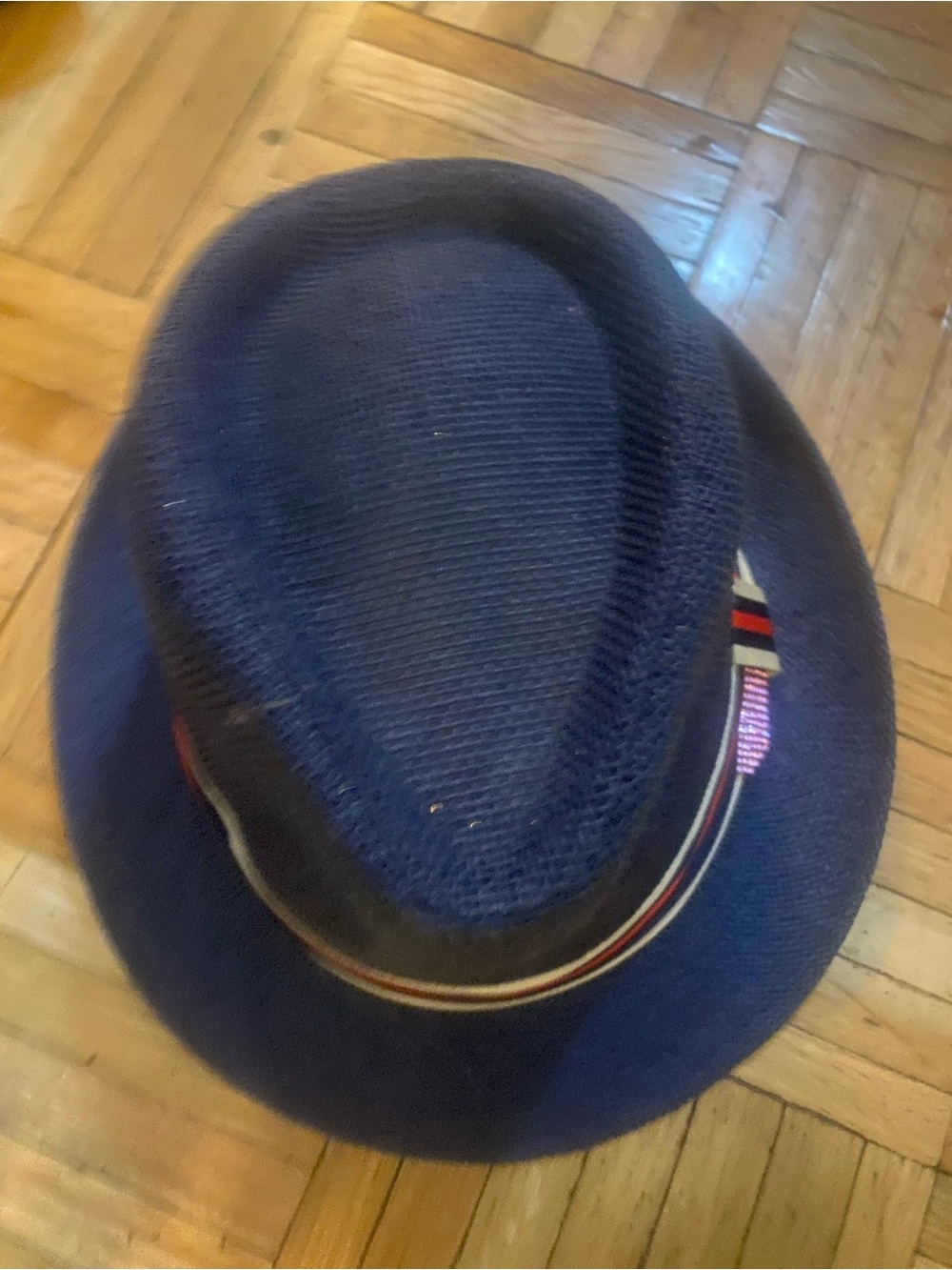 Navy Knit Fedora with Striped Band